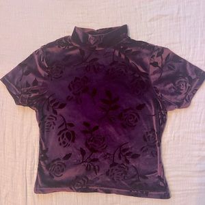 Velvet floral pattern mock neck top